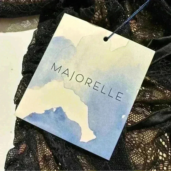 MAJORELLE MARIJA x Revolve Oversized Puff Sleeve Lace Mini Dress Black Nude XS - Picture 15 of 16